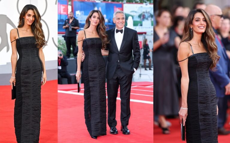 Amal Clooney Venice Festival Black Gown